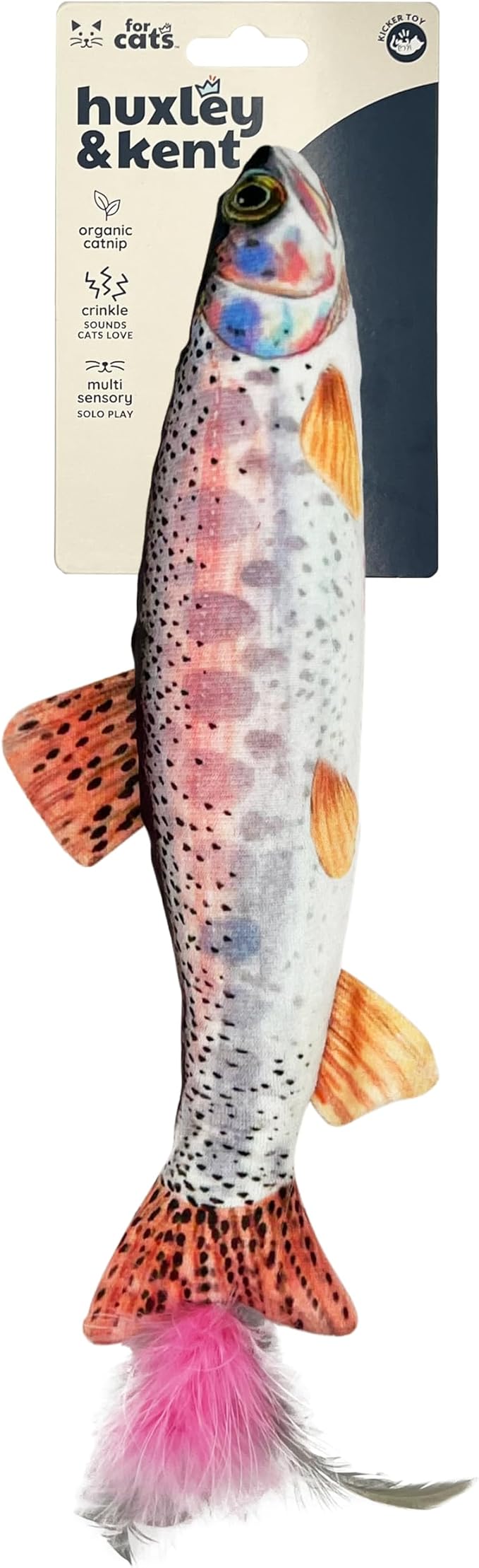 Huxley & Kent Kicker Cat Toy | Rainbow Trout | Large Strong Catnip Filled Crinkle Cat Toy | Plush and Burlap Toy Promotes Natural Hunting Instinct | Kittybelles