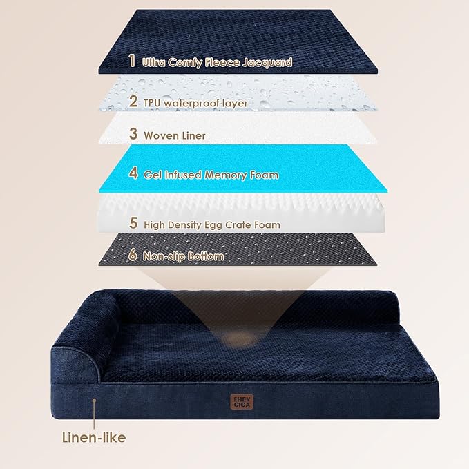EHEYCIGA Memory Foam Dog Bed XLarge Sized Dogs, Extra Large Dog Bed Orthopedic with Washable Removable Cover, Waterproof XL Pet Bed Couch, 44x32x6.5 Inches, Navy Blue