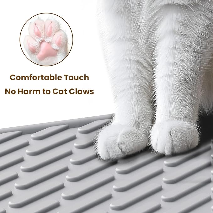 Cat Litter Mat with Grooves & Raised Edge, Urineproof/Waterproof, Litter Scattering Control, Easy to Clean & Recycle (24 * 17in-Grey-2 Pack)