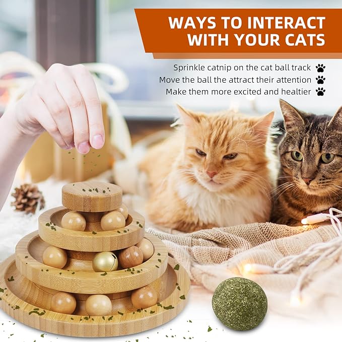 DoogCat Cat Ball Track Toy,Kitty Toys Roller,3-Level Ball Tower with 9 Removable Balls,Interactive Cat Toy, DIY Circle Fun Toy for Kitten Mental Physical Exercise - Medium Size