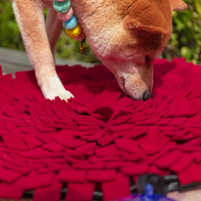 Pet Snuffle Mat for Dogs, Adjustable Interactive Puzzle Toy for Boredom, Encourages Natural Foraging Skills, Mental Stimulation & Stress Relief for Cats Dogs 22x18 Inch (Red Apple)