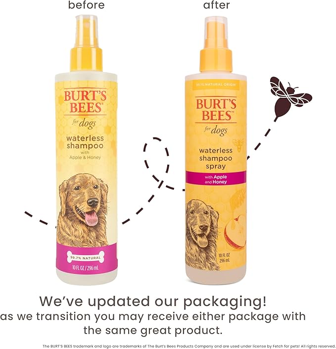 Burt's Bees for Pets Waterless Shampoo Spray for Dogs with Apple and Honey, 99.1% Natural Origin Formulas, Gentle Waterless Dry Dog Shampoo, 10 Fl Oz - 3 Pack