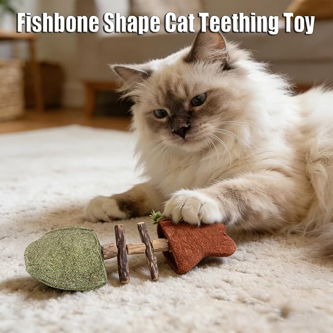 3PCS Cat Dental Toy, Creative Fish Bone Cat Toy, Wooden Catnip Teeth Cleaning Stick, Catnip Fish Bone for Teeth Cleaning, Interactive Kitten Chew Playthings (Mixed Flavors)