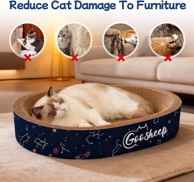 4PSC Cat Scratcher Cardboard 4-in1 Scratching Board for Indoor Cats Oval Corrugated Cardboard Cat Bed Cats Scratching Post