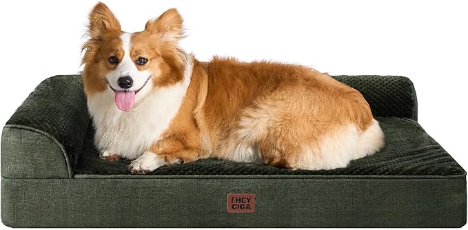 EHEYCIGA Memory Foam Dog Bed Large Sized Dogs, Pet Bed for Large Dog for Crate with Waterproof Liner, Pet Couch Bed Orthopedic with Washable Removable Cover, 35x22x6 Inches, Dark Green
