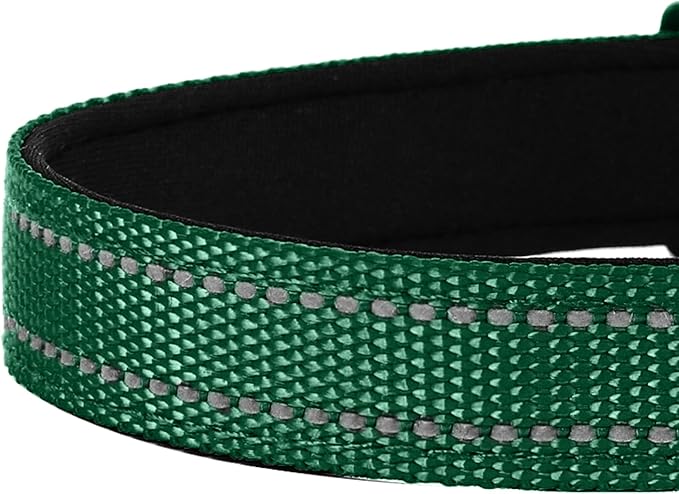 Reflective Dog Collar, Adjustable Soft Neoprene Padded Nylon Pet Collars with Buckle for Small Dogs, Dark Green,S