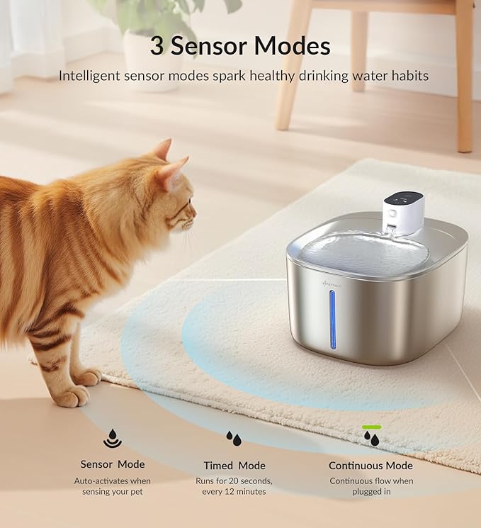 APD APETDOLA Wireless Cat Water Fountain Stainless Steel,135floz/4L Battery Operated Automatic Pet Fountain,Cordless Cat Water Dispenser Pet Drinking Water Fountain for Multicat Cats Dog Outdoor