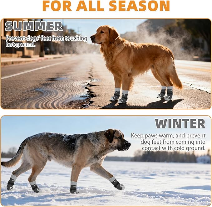 KOOLTAIL Anti Slip Dog Socks to Prevent Licking and Slipping, Winter Warm Pet Shoes Booties for Hardwood Floors, Adjustable Extra-Thick Grip Dog Boots & Paw Protectors for Small Medium Large Senior,XL
