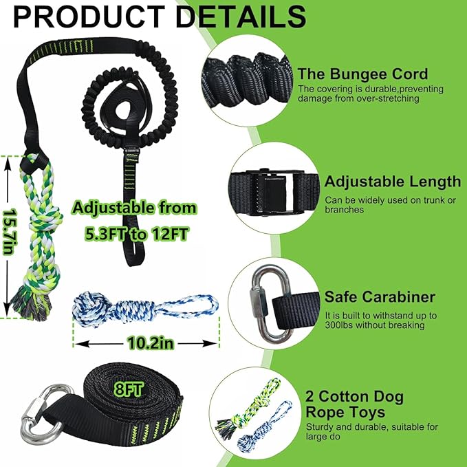 TUAHOO Outdoor Bungee Tug Toy, Dog Toy Hanging from Tree for Large Medium Aggressive Chewers, Tether Tug of War for Yard, Tree Tugger Pull Rope Interactive Toy, 2 Dog Rope Toys