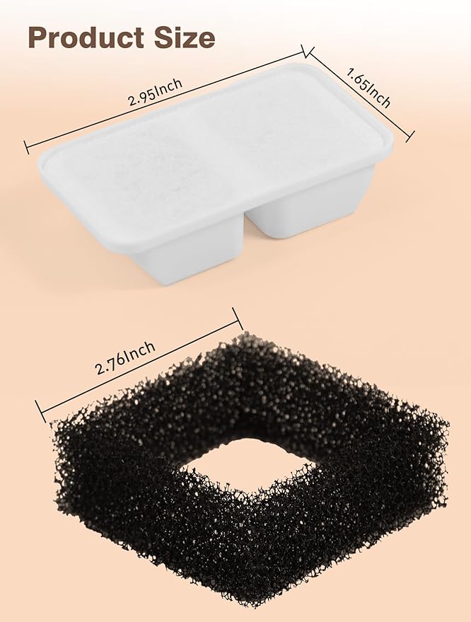 Nasebila 6 Packs Replacement Filters for Cat Water Fountain, Filters & Sponges with Activated Carbon, Ion Exchange Resin, Compatible with Automatic Water Fountain