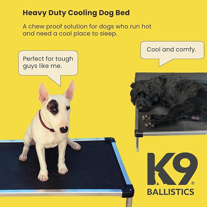 K9 Ballistics Chew Proof Elevated Outdoor Cooling Cot Bed for Medium Dogs - Virtually Indestructible, Preassembled, Withstands Aggressive Chewers - M, Black Mesh