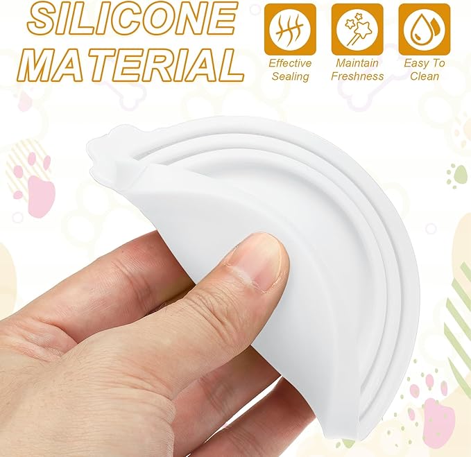 PETAXCELL Cat Food Can Covers Lids, Dog Food Can Lids with Spoons Silicone Toppers Reusable Fits 3 Standard Sizes, (White, 2Sets), Intended for Dog/Cat/Pet Food