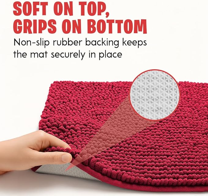 MudGuard Mat™ Dog Door Mat for Muddy Paws, Super Absorbent Microfiber, Non-Slip Indoor Mat, Quick Dry Chenille Mud Mat for Dogs & Entryway, Washable, Red 36" x 60"