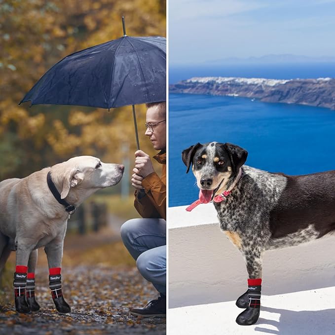 BINGPET Anti-Slip Dog Socks for Hardwood Floors,Injury Prevent Licking Dog Booties,Traction Control Paw Protector Dog Shoes for Hot Pavement with Reflective Straps for Small Medium Large Dogs