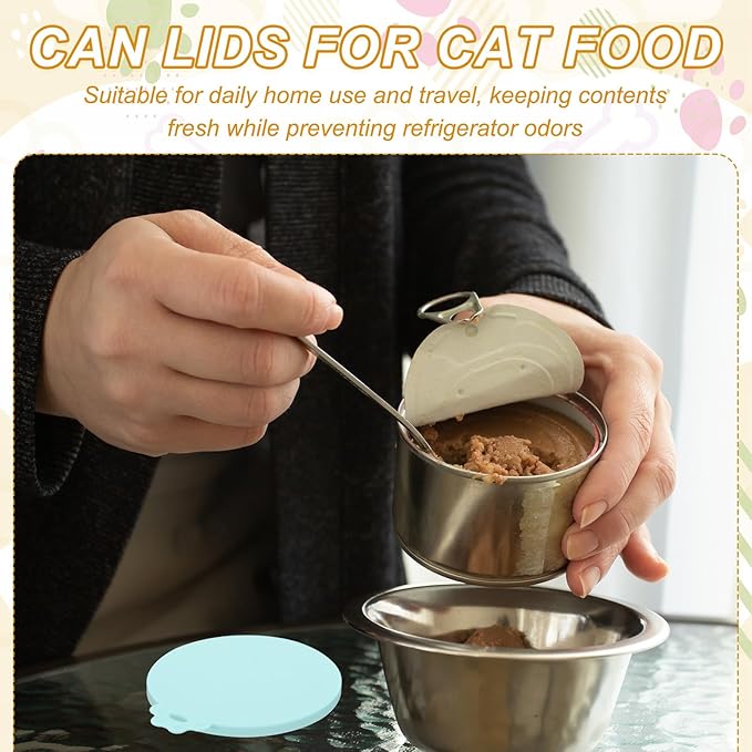 PETAXCELL Cat Food Can Covers Lids, Dog Food Can Lids with Spoons Silicone Toppers Reusable Fits 3 Standard Sizes, (White, 2Sets), Intended for Dog/Cat/Pet Food