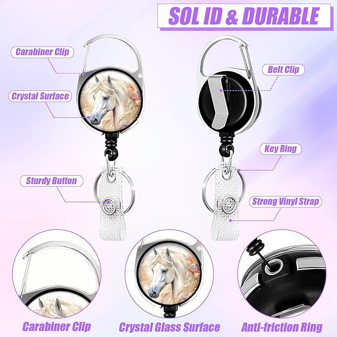 Horse Flower ID Badge Holder with Lanyard, Colorful Floral Retractable Lanyards for ID Badges Name Tag Clips, Funny Nurse Teacher Office Student Gift