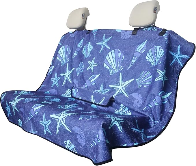 LoyaGour Back Seat Cover for Car Trucks Van SUV,Waterproof Rear Bench Towel Seat Covers for Dogs and Kids,Automotive Backseat Protector (Conch Shells Starfish)