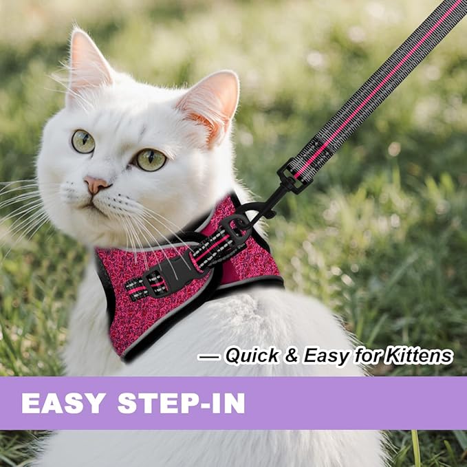 Cat Harness and Leash Set,Escape Proof Kitten Harness,Step in Adjustable Soft Lightweight,Easy Control,Reflective Strips Comfortable for Walking Travel(Pink/Black,XXXS)