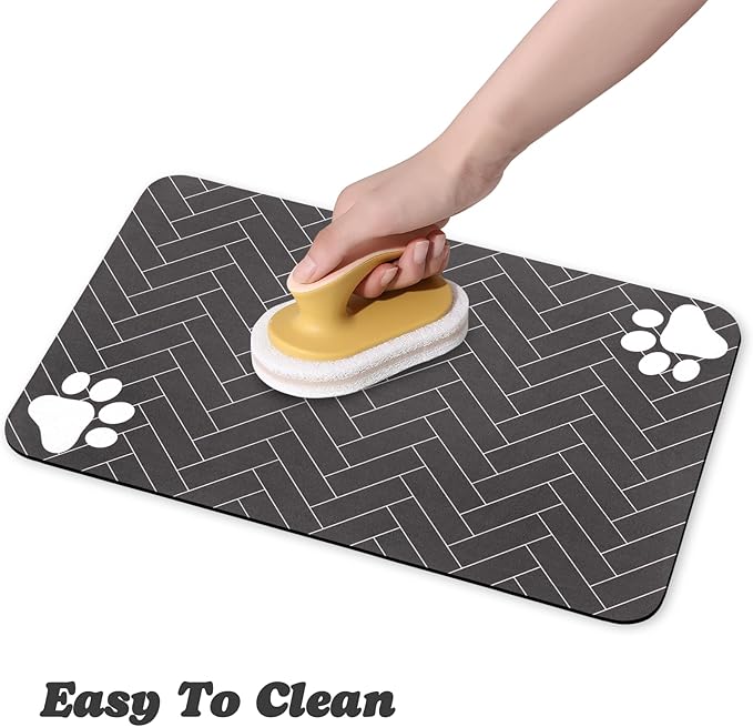 Dog Food Mats,Cat Absorbent Water Bowl Feeding Mats Pet Placemats for Food and Water Gray Wood 16 * 24 inch