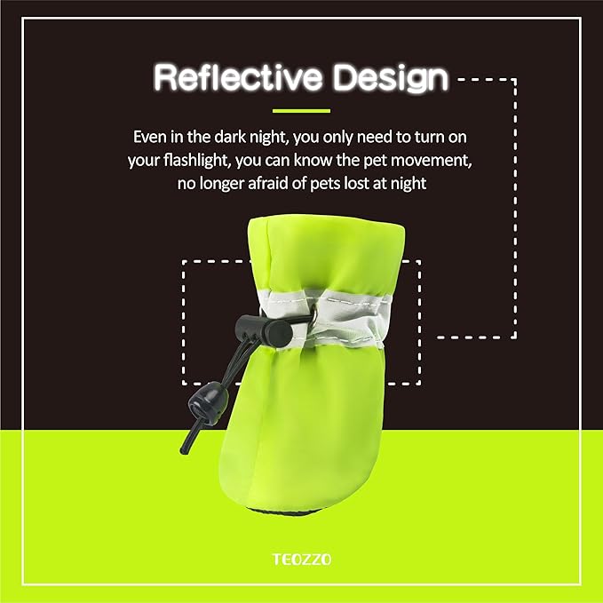 Dog Shoes Dog Boots & Paw Protector, Anti-Slip Sole Hot Pavement Booties with Reflective Straps for Small Medium Dogs 4PCS Light Green 4v1