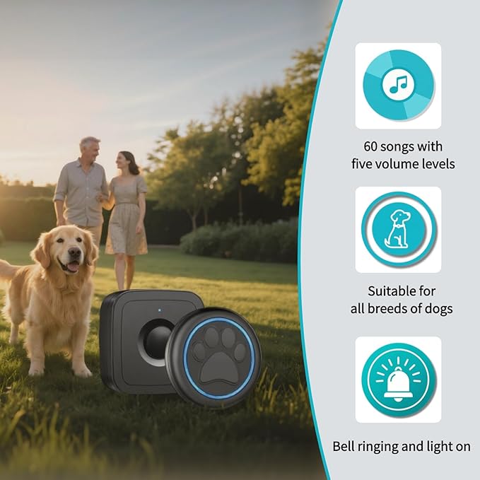 DFQ Wireless Pet Doorbell for Potty Training to Go Outside, Waterproof Pet Bell with 2 Touch Buttons and 1 Receiver, 1000 Feet Range, 60 Melodies & Adjustable Volume, Black