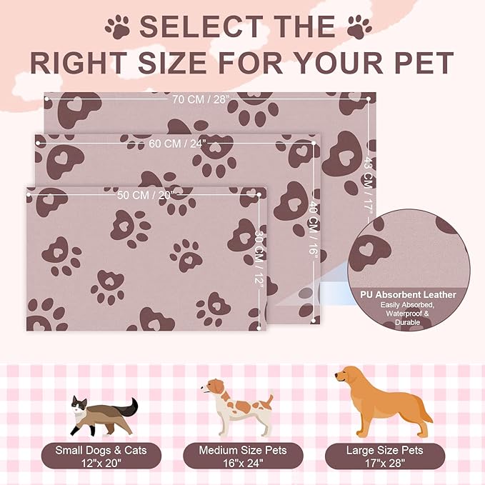 BLESWIN Pet Feeding Mat 17"x28", Absorbent Pet Food Mat, Dog Food Mat Large, Rubber Dog Mats are Non-Slip and Waterproof to Protect Floors, Mat for Cat Food and Water Bowls, Cat Feeding Mat, Pink