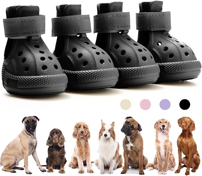Dog Boots for Hot Pavement & Snow – Waterproof Non-Slip Dog Shoes with Reflective Straps, Adjustable Easy-On Pet Booties for Small Medium Large Dogs, Outdoor Paw Protection, 4Pcs