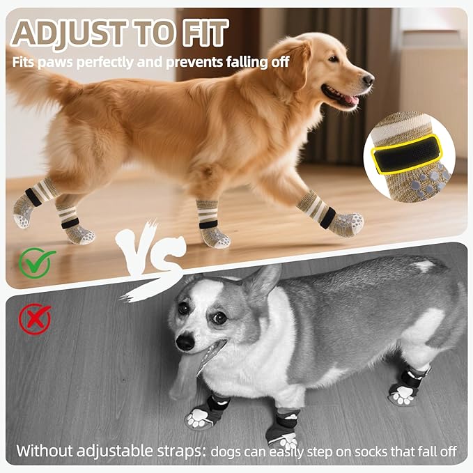 PUPTECK Non Slip Dog Socks to Prevent Licking for Hardwood Floors, Shoes for Hot Pavement Summer Small Medium Large Size Dogs Traction Control Booties Paw Protectors Boots Cold Winter