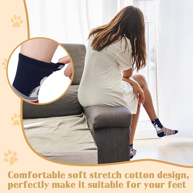 YSense 5 Pairs Cute Animal Socks for Women, Novelty Fun Crew Cotton Cat Dog Socks Stocking Stuffers Gifts for Women
