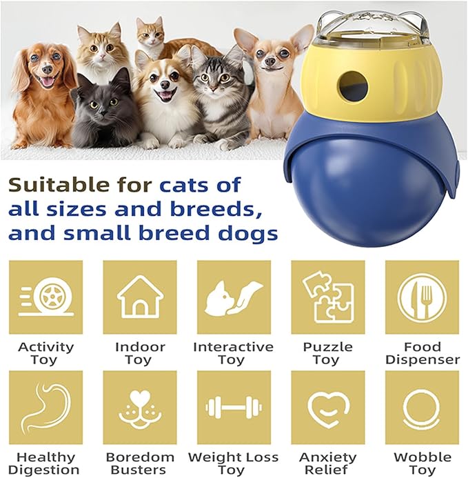 NESSICURE Pet Interactive Toys, Adjustable Treat Puzzle Food Dispenser Weight Loss Tumbler Slow Feeder Sliding Rolling Ball Enrichment Toy for Cats & Small Dogs