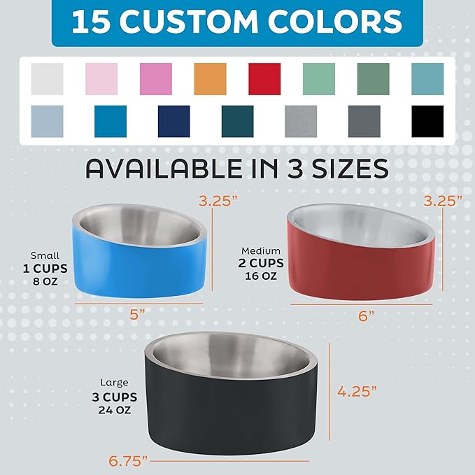 Master Pet Supply Stainless Steel Slanted Dog Cat Food Bowl - 16 oz Heavy Duty - Navy Blue, Double Wall Insulated, Non-Slip Elevated Bowl for French Bulldogs Pugs Cats, Anti Rust Dishwasher Safe