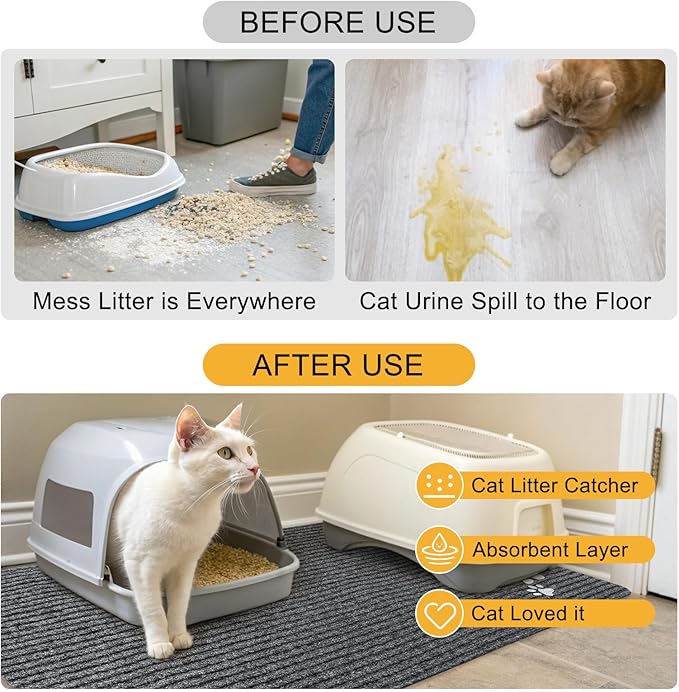 BEAUTYZOO Cat Litter Mat Litter Trapping Mat, 20"x 28" Small Litter Box Mat, Waterproof Kitty Litter Mat, Non-Slip Litter Rug Mats Pads for Floor Scatter Control, Soft on Paws & Easy to Clean, Grey