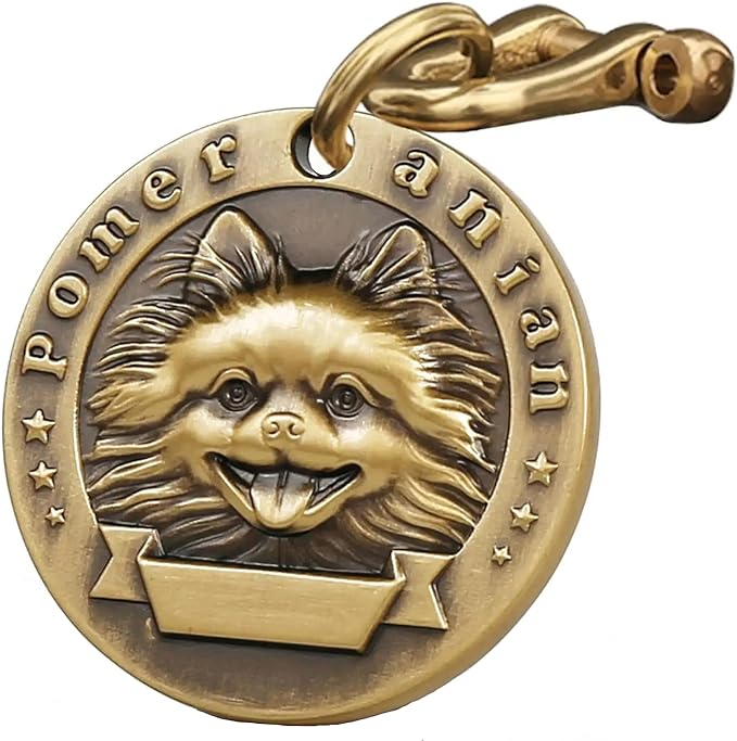 Vintage Pure Copper Pet ID Tags,Personalized Dog Tags,Three-Dimensional Relief Pet Pattern,Lettering on The Front and Back,Custom Pet Tags (B19-Pomeranian)