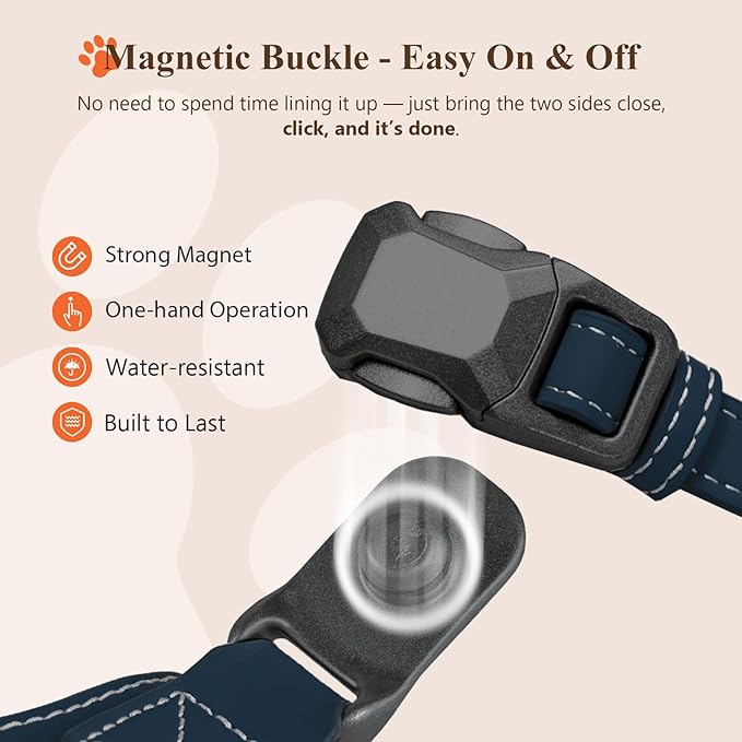 Magnetic Quick-Release Buckle Dog Harness and Leash Set, Easy Walk Faux Leather Puppy Harness, Easy On & Off Dog Vest with Handle for Medium, Large Girl Boy Dogs for Hiking Training, Blue, XL