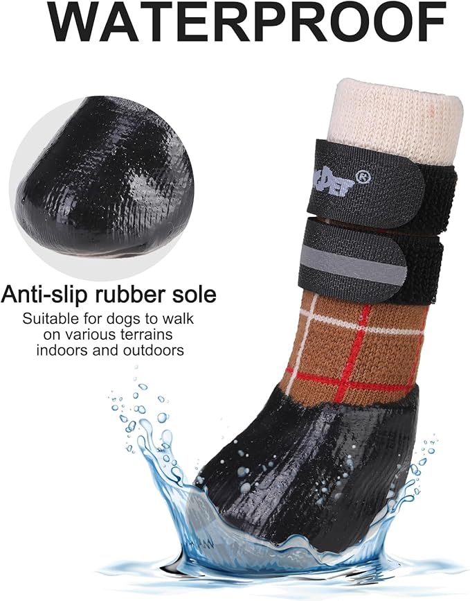 BINGPET Anti-Slip Dog Socks for Hardwood Floors,Injury Prevent Licking Dog Booties,Traction Control Paw Protector Dog Shoes for Hot Pavement with Reflective Straps for Small Medium Large Dogs
