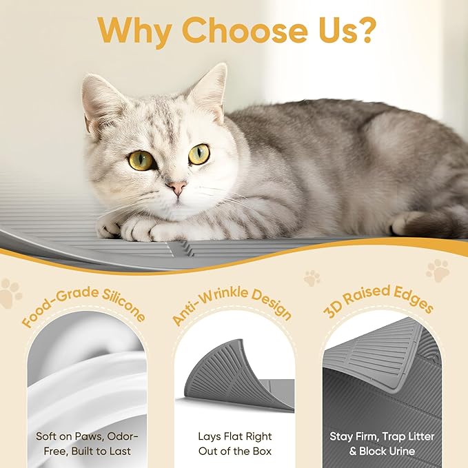 TRZZ XXL Extra Large Cat Litter Mat, Silicone Litter Box Mat for Floor, Waterproof & Non-Slip, Easy to Clean, Cat Litter Trapping Mat & Kitty Litter Catcher for Scatter Control (Brown)