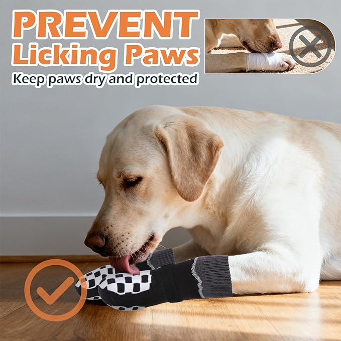 EXPAWLORER Dog Socks to Prevent Licking Paws with Grippers for Hardwood Floors Anti Slip, Reflective Dog Cold Winter Shoes Booties Boots & Paw Protectors with for Small Medium Large Senior Dogs S