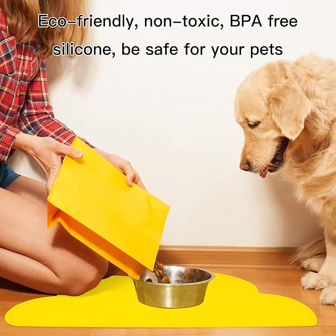 DesignSter Pet Food Mats–Dog Cat Feeding Mat Top Grade Cloud Silicone Pad Anti-Slip Waterproof Anti-Slip Bowl Placemat (Yellow)