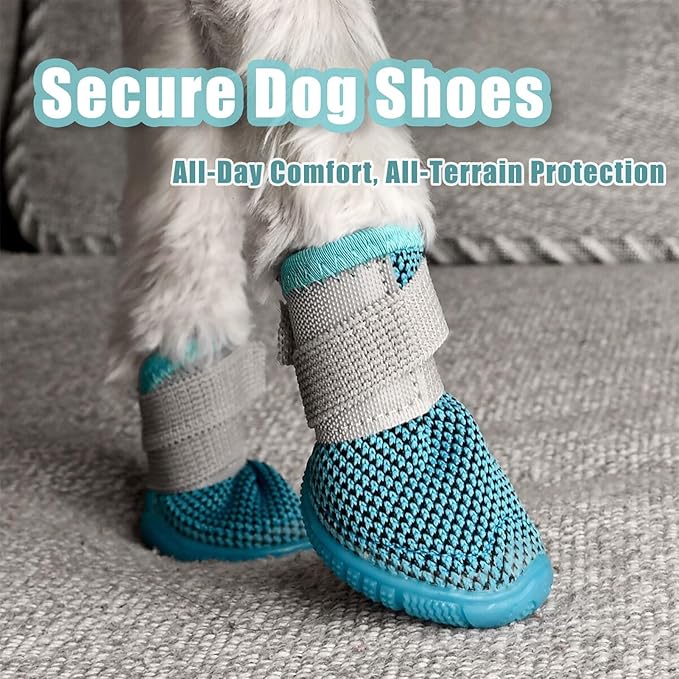 Soft Dog Shoes for Small Dogs, Anti-Slip Dog Boots for Winter Snowy Day, Summer Hot Pavement, Breathable Dog Paw Protectors for Outdoor Walking Running, Size 1, Blue