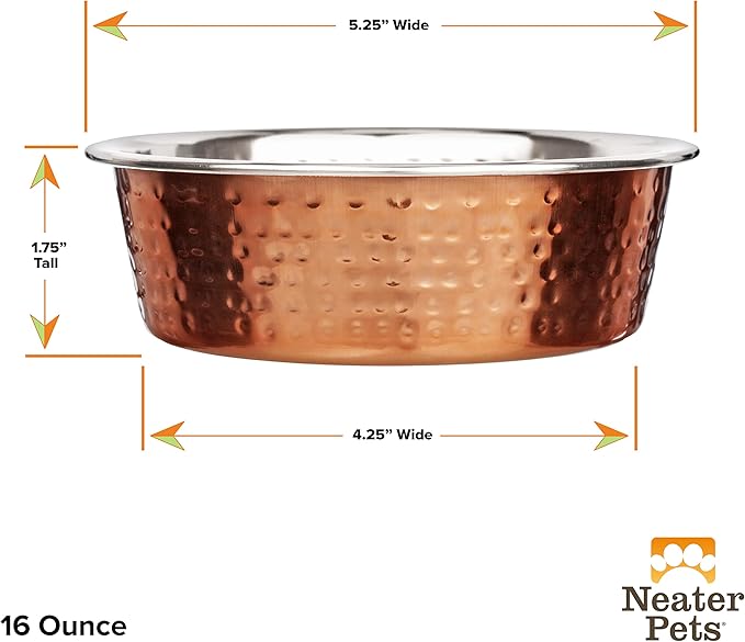 Neater Pet Brands Hammered Decorative Designer Bowls - Luxury Style Premium Dog and Cat Dishes (Small, Copper)