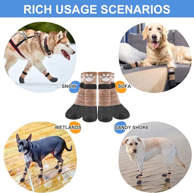 BEAUTYZOO Anti Slip Dog Socks Boots, Dog Shoes for Hot/Cold Pavement Snow Rain Days,Waterproof Grip Dog Booties Paw Protector for Hardwood Floor, Prevent Licking for Small Medium Large Senior Old Dogs