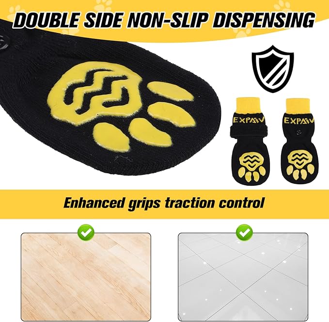EXPAWLORER 6PCS Anti-Slip Dog Socks to Prevent Licking Paws,Dog Shoes for Hot Pavement,Best Paw Protector Traction Control on Hardwood Floor,Dog Booties for Puppy Small Medium Large Senior Dogs