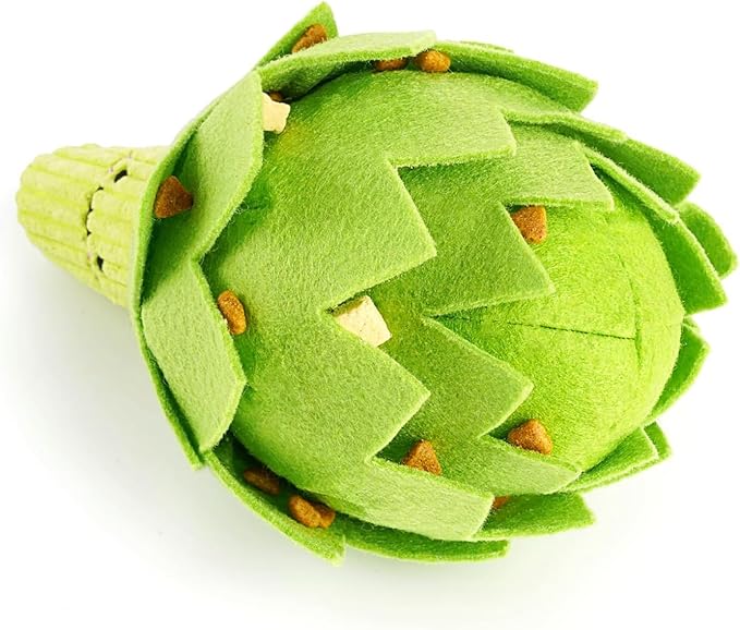 Wagorific Artichoke Snuffle Toy for Dogs, Interactive Dog Treat Puzzle, Puppy Plush Chew Toy, Machine Washable Dog Enrichment, Made of Recycled Materials, All Breed Sizes, Artichoke