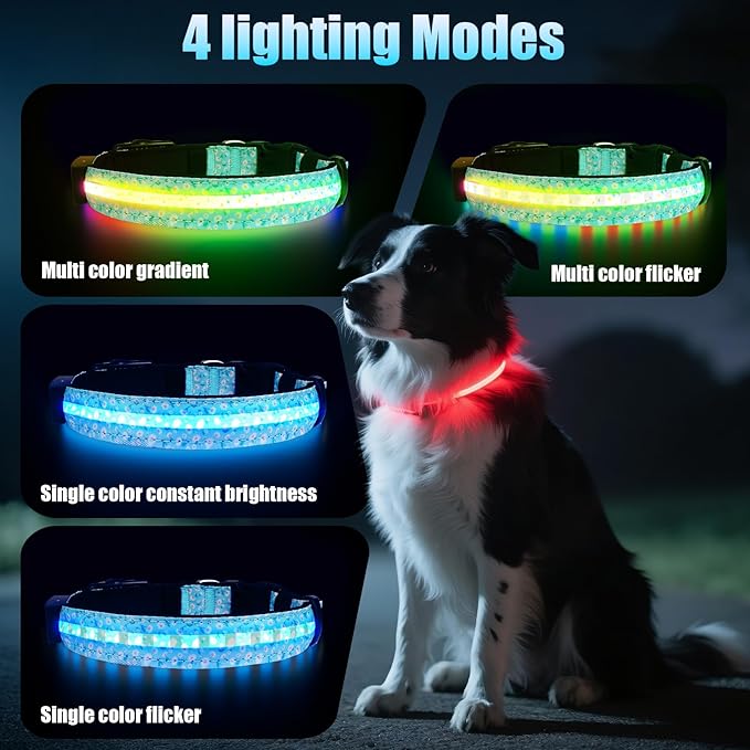 LED AirTag Dog Collar - Brightest Light Up Dog Collars - IP68 Waterproof Air Tag Dog Collar Holder - 1,600 Feet of High Visibility - Magnetic Charging - Dog Lights for Night Walking (Daisy, L)