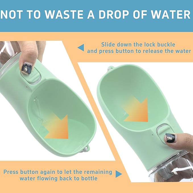 Maiiu Portable Dog Water Bottle with Bowl, Leak Proof, Convenient for Walking, Hiking and Camping (Green, 19oz)