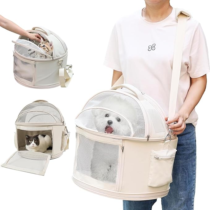 Round Pet Carrier for Small & Medium Cats & Dogs - Travel Carrier for Pets up to 22 lbs, Allows Pets to Turn and Move Easily, Ideal for Car Travel, Lightweight and Comfortable Design