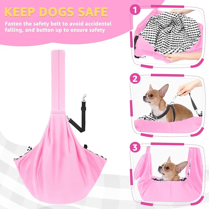 SlowTon Dog Carrier Sling - Thick Padded Shoulder Strap Adjustable Dog Carriers for Small Dogs, Puppy Carrier Purse for Pet Cat with Front Zipper Pocket Safety Belt Machine Washable (PI, L)