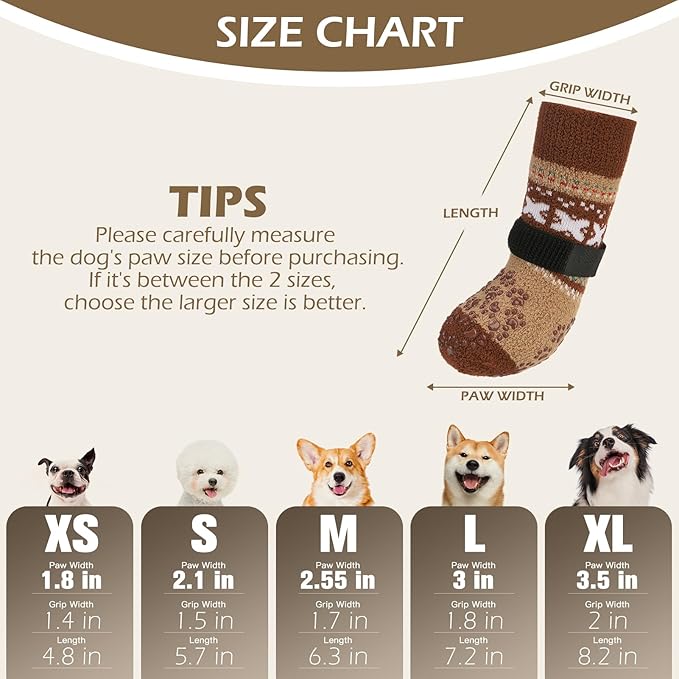 EXPAWLORER Anti Slip Dog Socks to Prevent Licking Paws, Soft Dog Boots & Paw Protectors, Dog Booties for Hardwood Floors, Shoes for Small Medium Large Senior Dogs, Khaki M