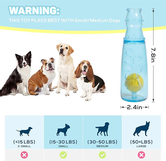 TagME Interactive Squeaky Dog Toys, 3-in-1 Fun with Squeaker, Tennis Ball and Treat Dispenser, Chew Toys for Medium Dogs and Fetch Lovers - Blue