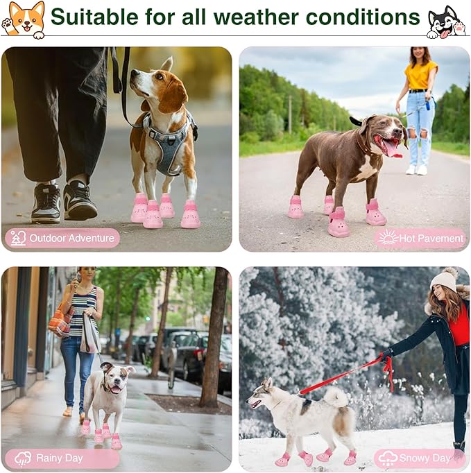 Dog Shoes for Hot Pavement and Snow – Waterproof, Non-Slip, Breathable Booties with Adjustable Straps for Hot Summer Roads & Winter Snow (Pink, S)
